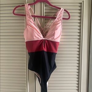 Cupshe Pink and Black One Piece Swimsuit